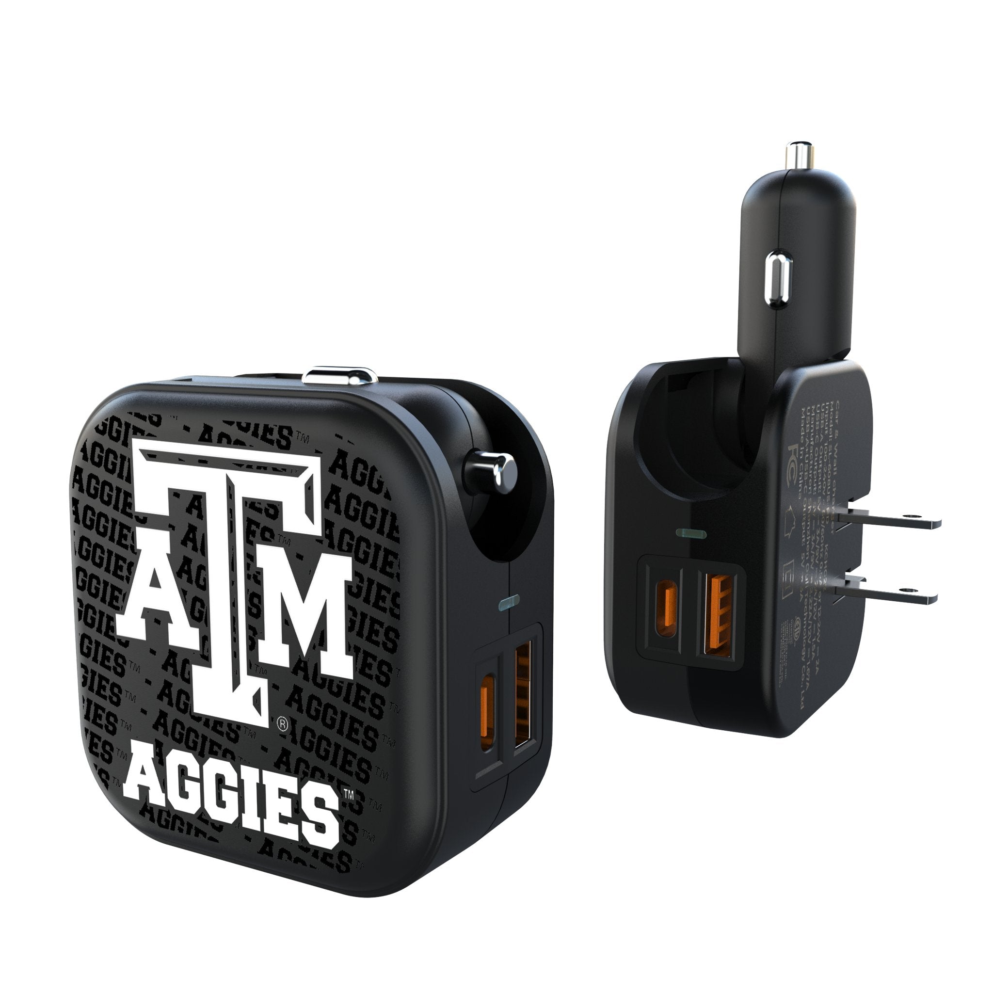 Texas A&M University Aggies Text Backdrop 2 in 1 USB A/C Charger