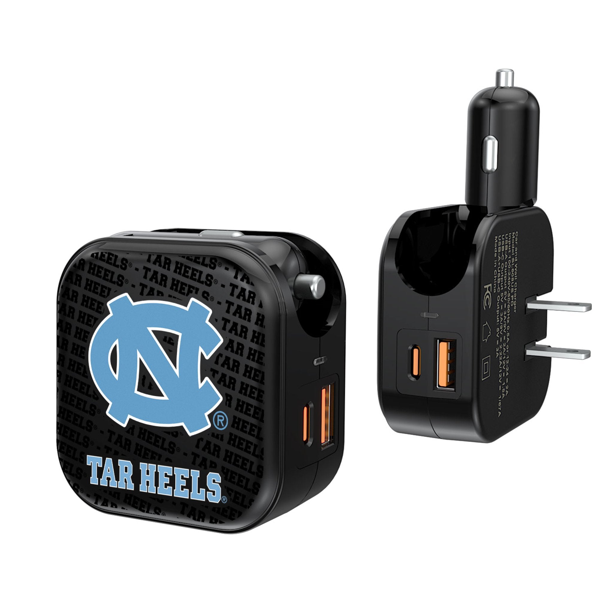 University of North Carolina Tar Heels Text Backdrop 2 in 1 USB A/C Charger
