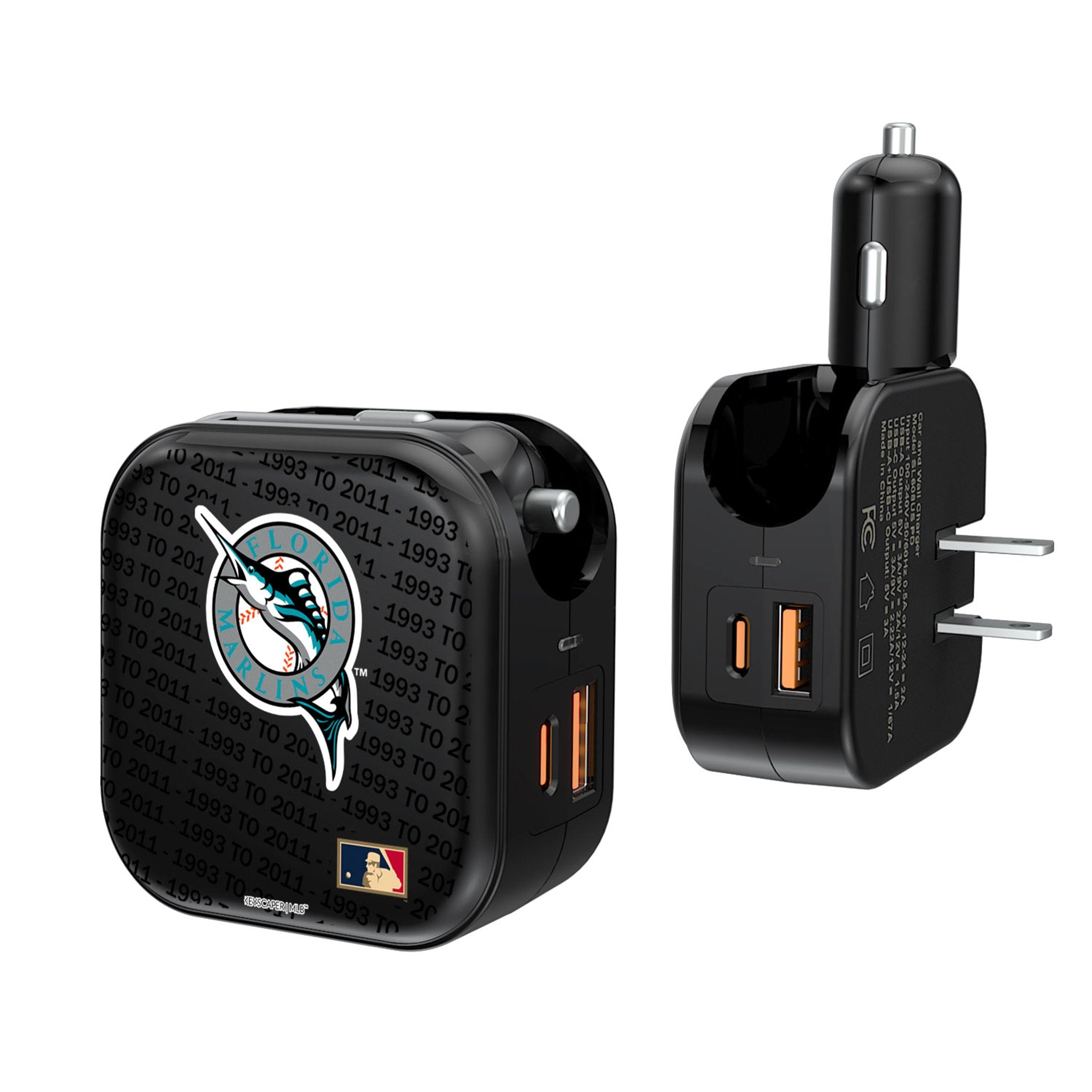 Miami Marlins 1993-2011 - Cooperstown Collection Text Backdrop 2 in 1 USB A/C Charger