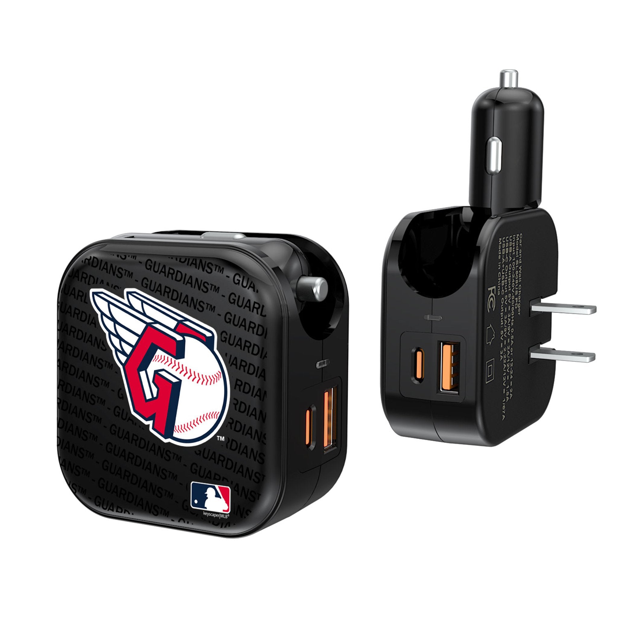 Cleveland Guardians Text Backdrop 2 in 1 USB A/C Charger