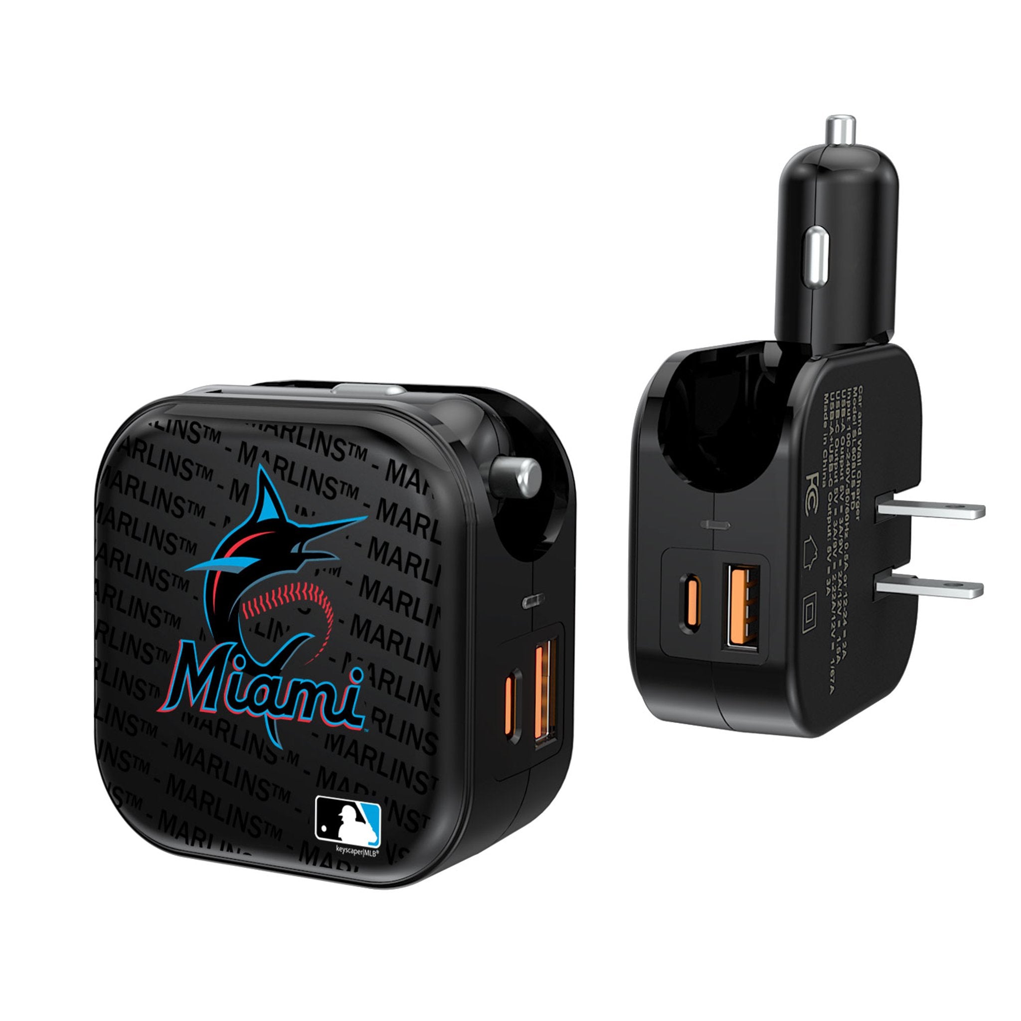 Miami Marlins Text Backdrop 2 in 1 USB A/C Charger