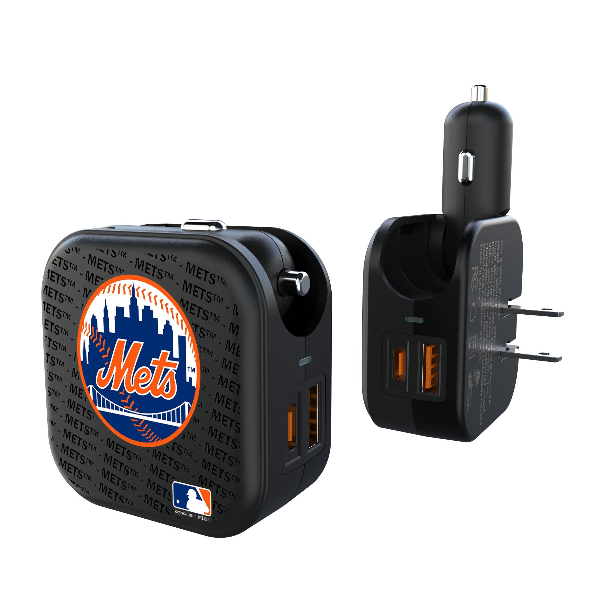 New York Mets Text Backdrop 2 in 1 USB A/C Charger