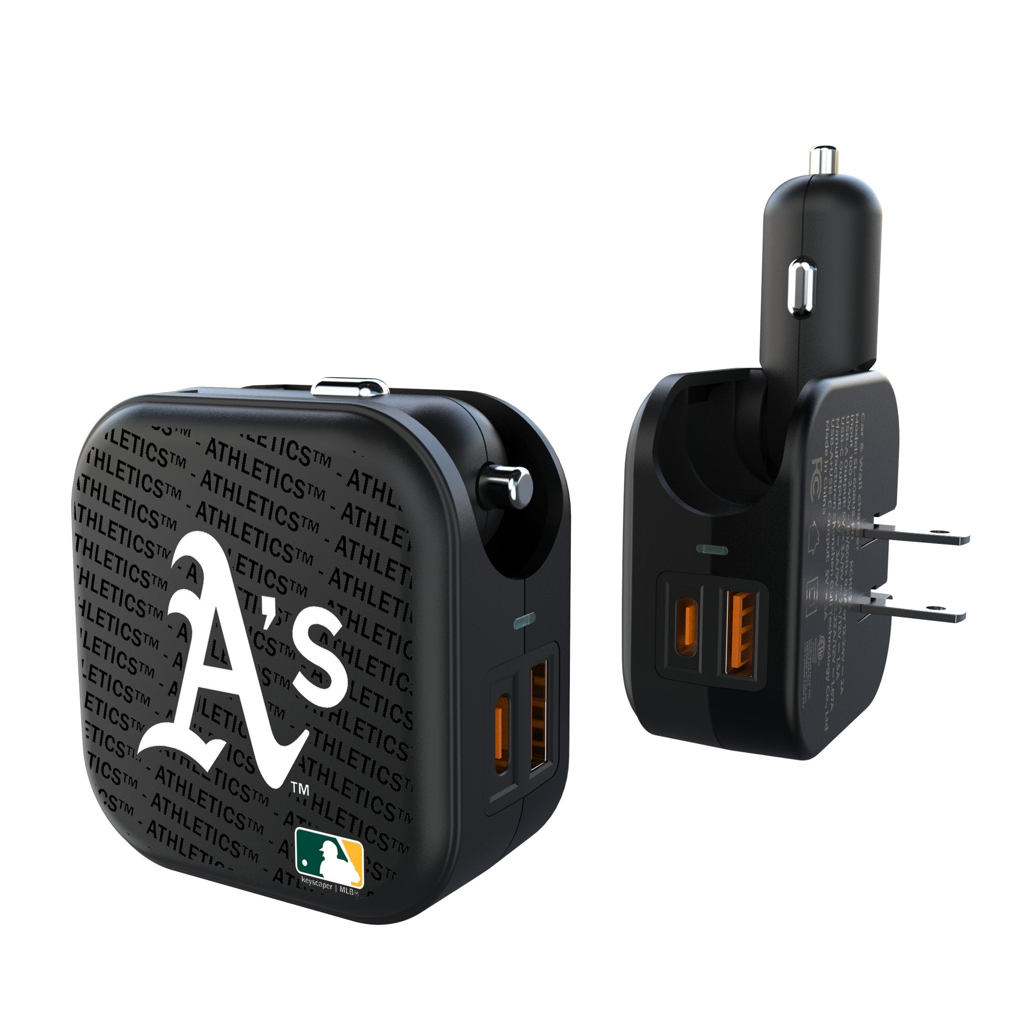 Oakland Athletics Text Backdrop 2 in 1 USB A/C Charger