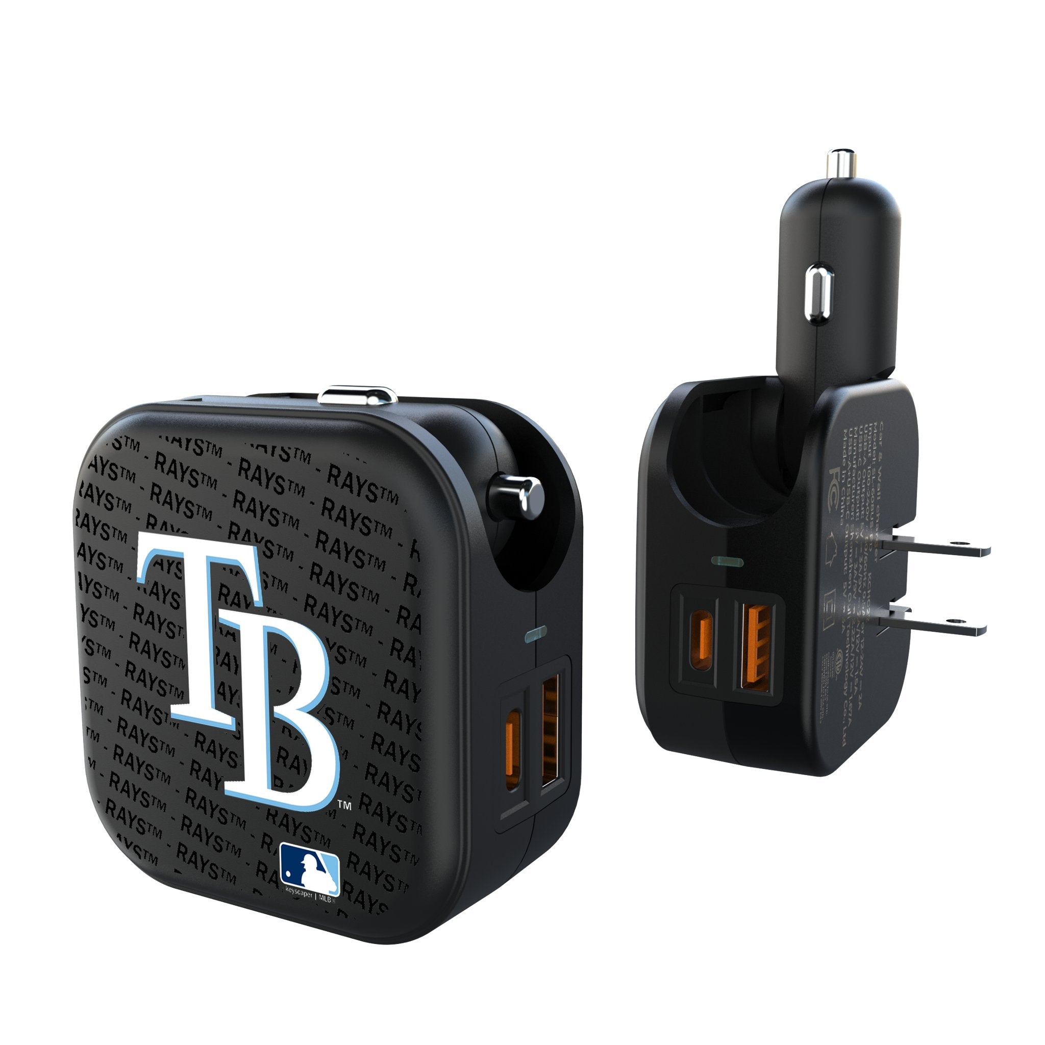 Tampa Bay Rays Text Backdrop 2 in 1 USB A/C Charger