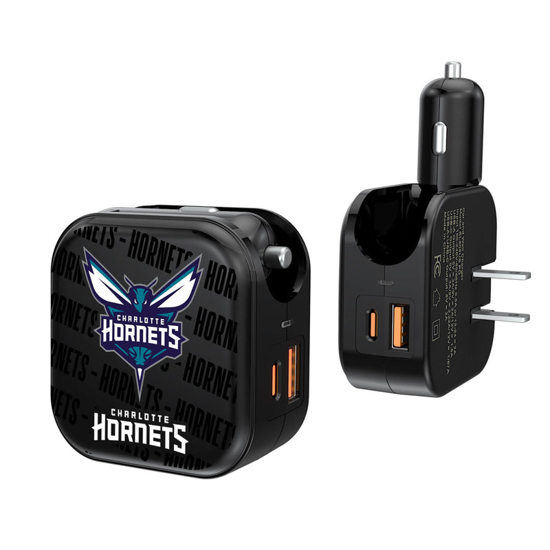 Charlotte Hornets Text Backdrop 2 in 1 USB A/C Charger