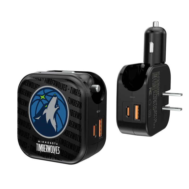 Minnesota Timberwolves Text Backdrop 2 in 1 USB A/C Charger