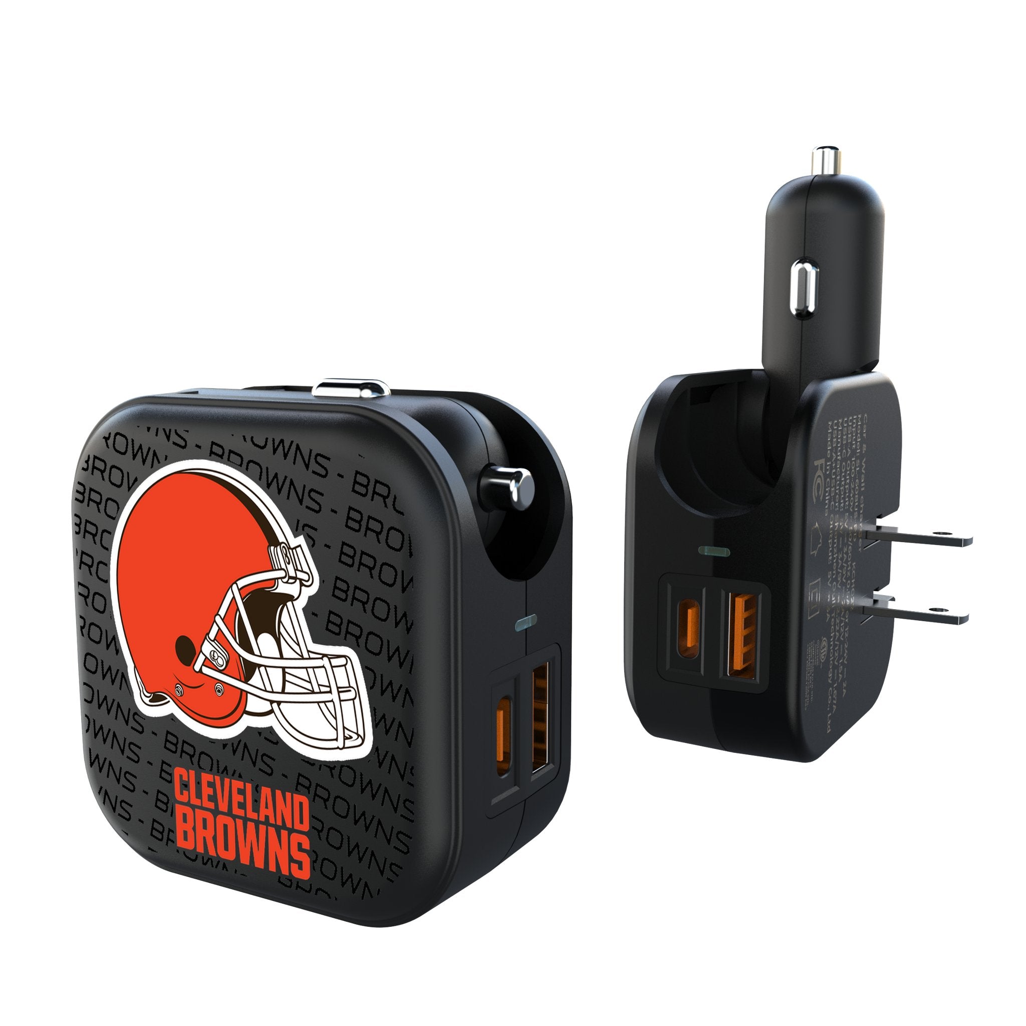 Cleveland Browns Text Backdrop 2 in 1 USB A/C Charger