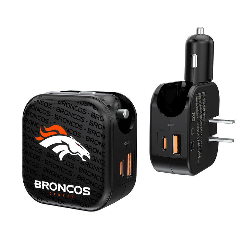 Denver Broncos Text Backdrop 2 in 1 USB A/C Charger