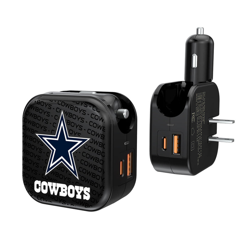 Dallas Cowboys Text Backdrop 2 in 1 USB A/C Charger