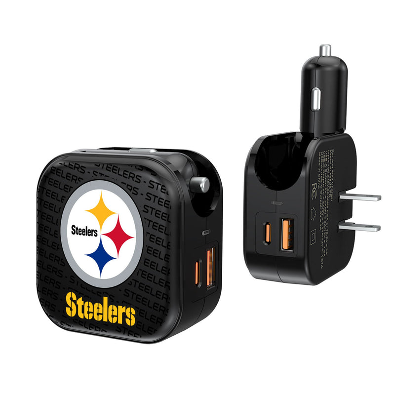 Pittsburgh Steelers Text Backdrop 2 in 1 USB A/C Charger