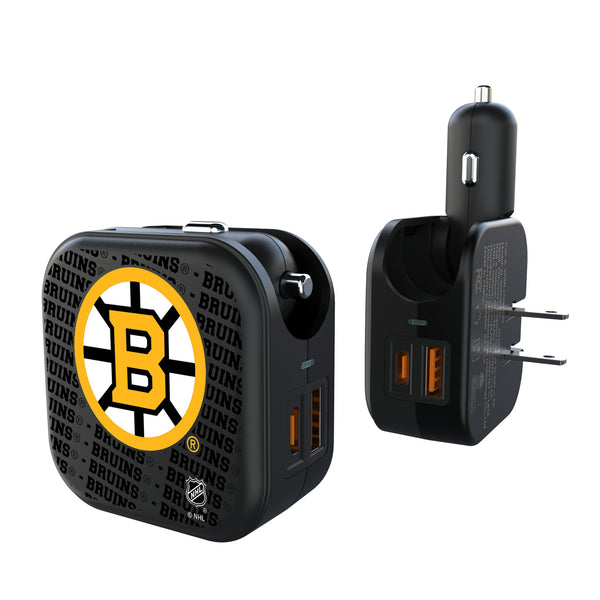 Boston Bruins Text Backdrop 2 in 1 USB A/C Charger