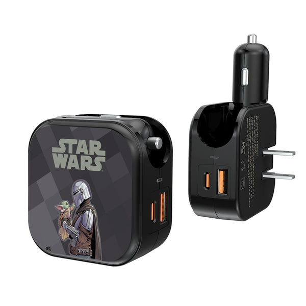 Star Wars: The Mandalorian Grogu and Din Djarin Color Block 2 in 1 USB A/C Charger