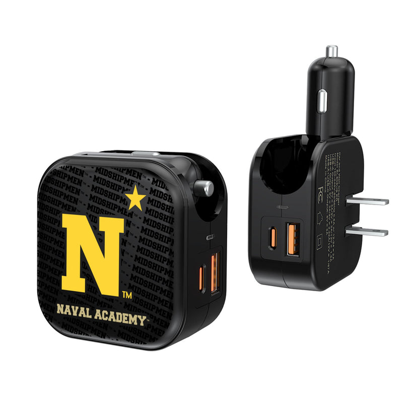 United State Naval Academy Midshipmen Text Backdrop 2 in 1 USB A/C Charger