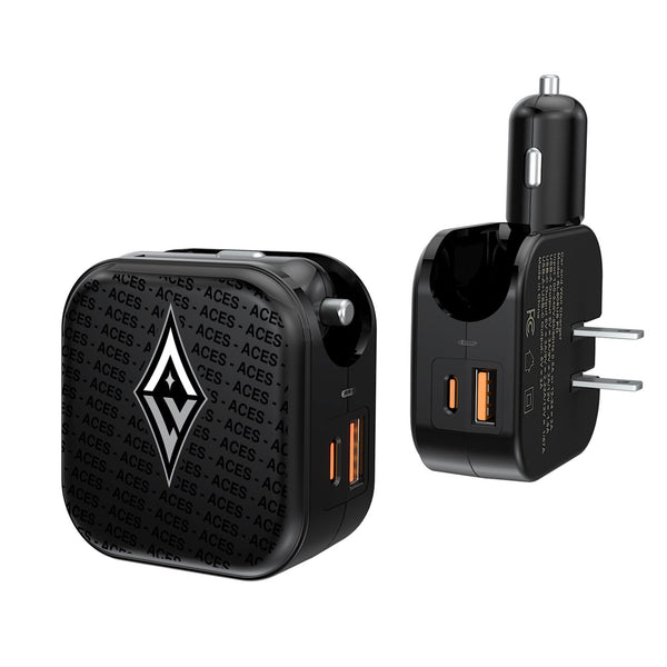 Las Vegas Aces Text Backdrop 2 in 1 USB A/C Charger