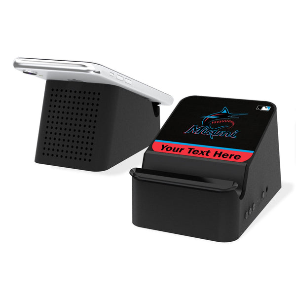 Miami Marlins Personalized Endzone Solid Wireless Charging Station and Bluetooth Speaker