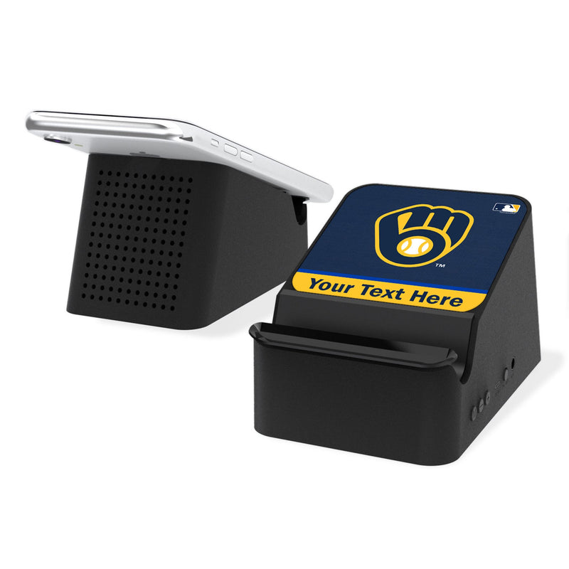 Milwaukee Brewers Personalized Endzone Solid Wireless Charging Station and Bluetooth Speaker