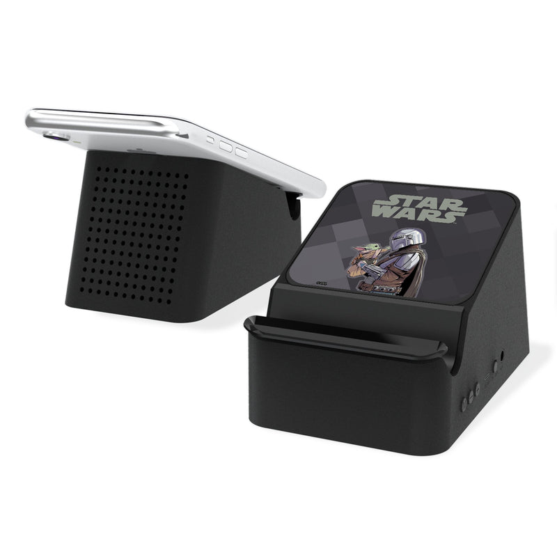 Star Wars: The Mandalorian Grogu and Din Djarin Color Block Wireless Charging Station and Bluetooth Speaker