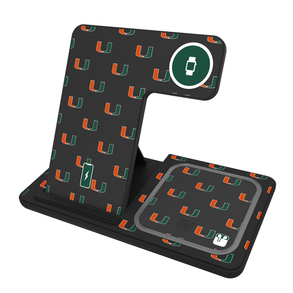 University of Miami Hurricanes Fashion Pattern 3 in 1 Charging Station