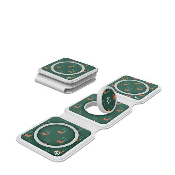 University of Miami Hurricanes Fashion Pattern Foldable 3 in 1 Charger