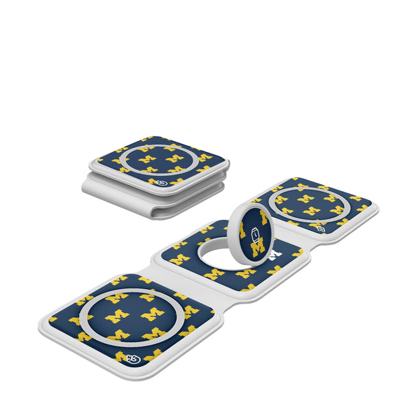 University of Michigan Wolverines Fashion Pattern Foldable 3 in 1 Charger