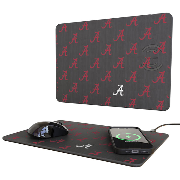 University of Alabama Crimson Tide Script A Fashion Pattern 15-Watt Wireless Charger and Mouse Pad