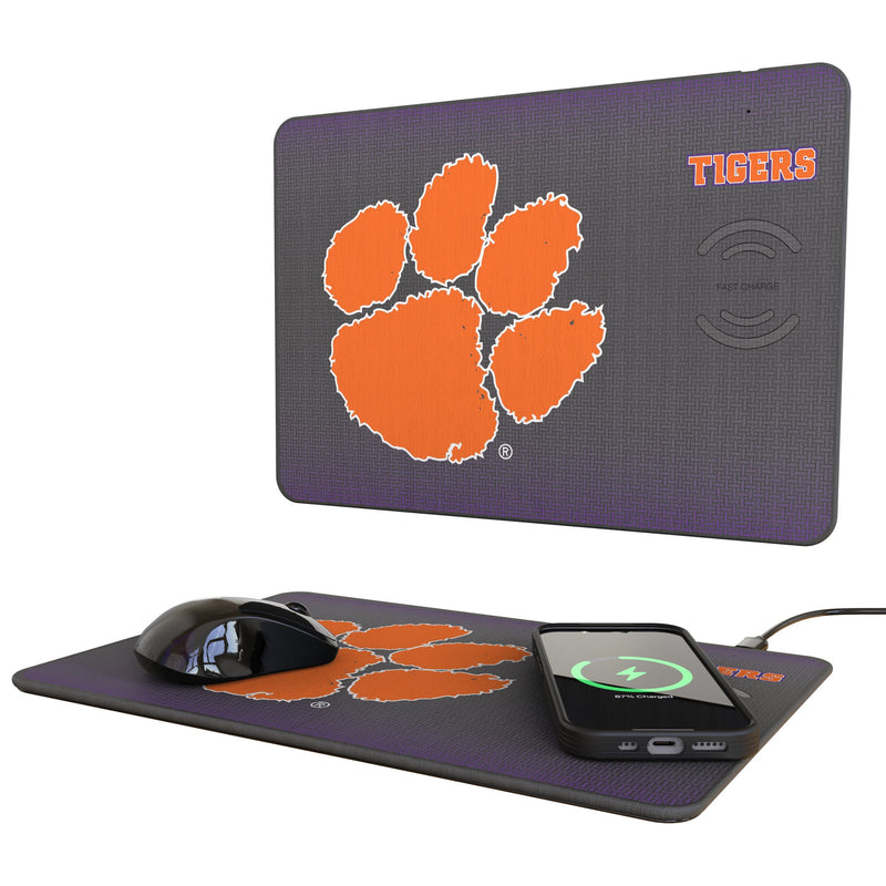 Clemson University Tigers Linen 15-Watt Wireless Charger and Mouse Pad