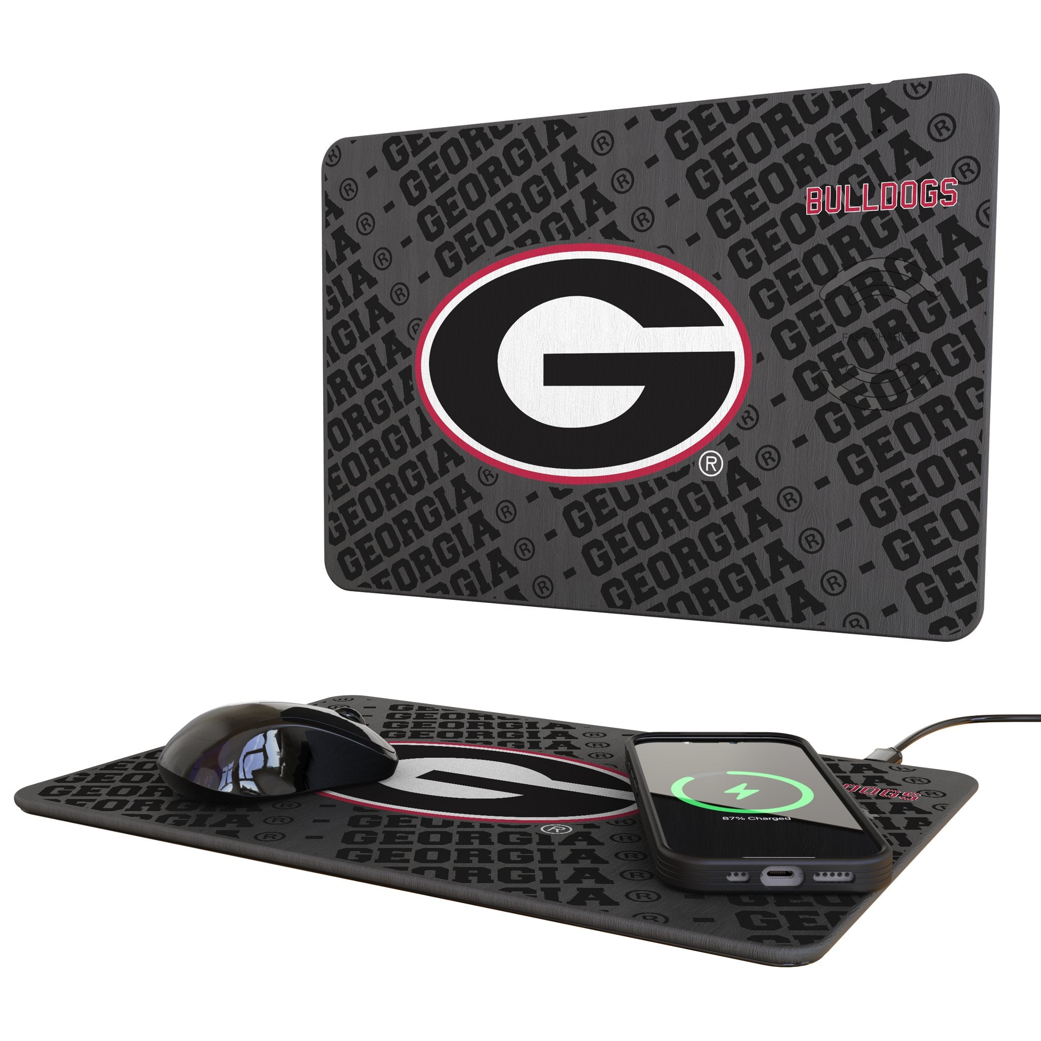 University of Georgia Bulldogs Monocolor Tilt 15-Watt Wireless Charger and Mouse Pad