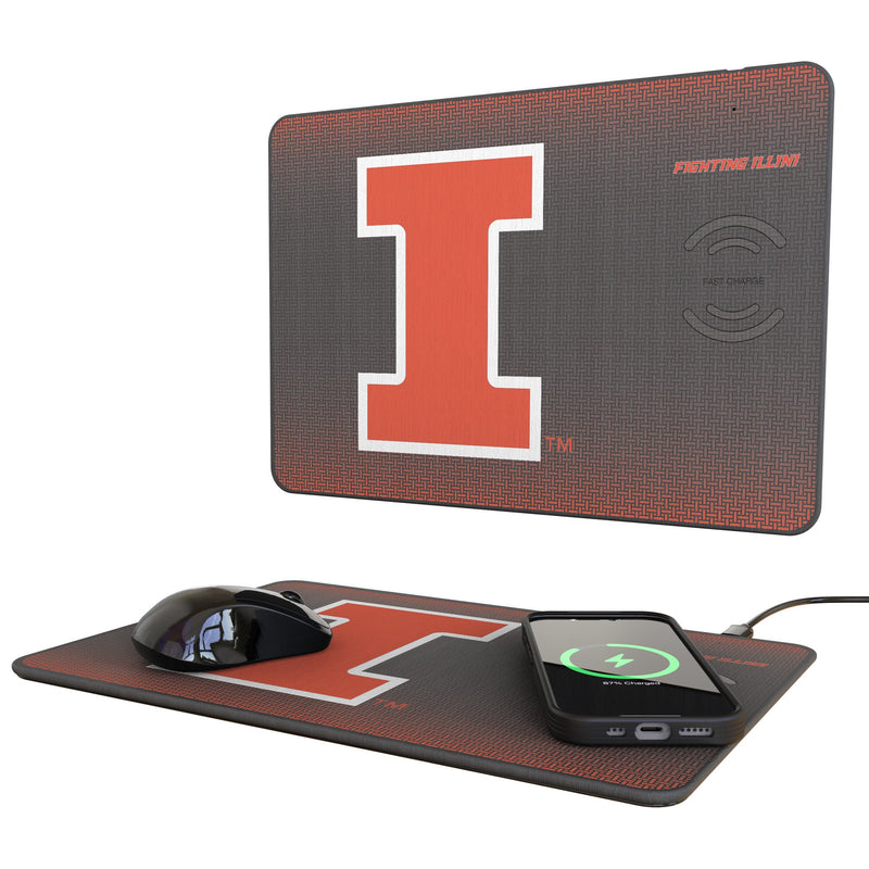 University of Illinois Fighting Illini Linen 15-Watt Wireless Charger and Mouse Pad