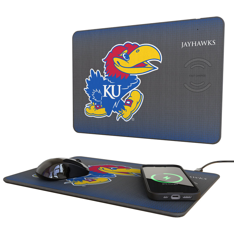 University of Kansas Jayhawks Linen 15-Watt Wireless Charger and Mouse Pad