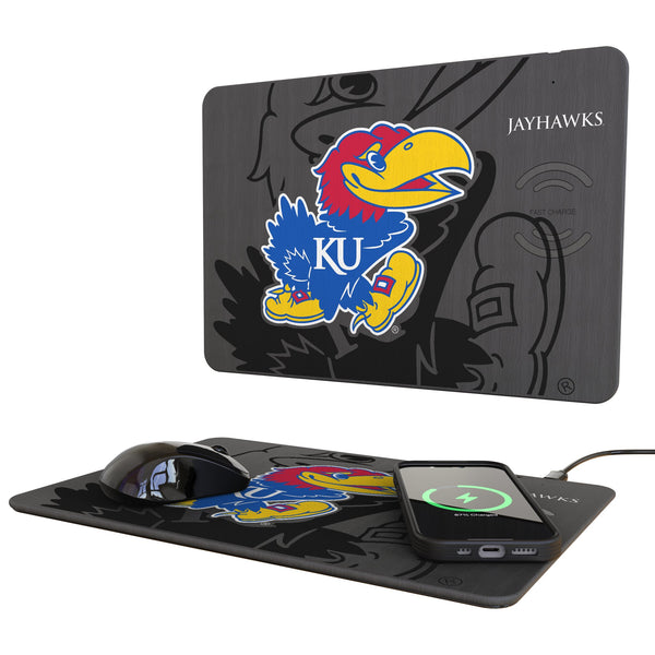 University of Kansas Jayhawks Monocolor Tilt 15-Watt Wireless Charger and Mouse Pad