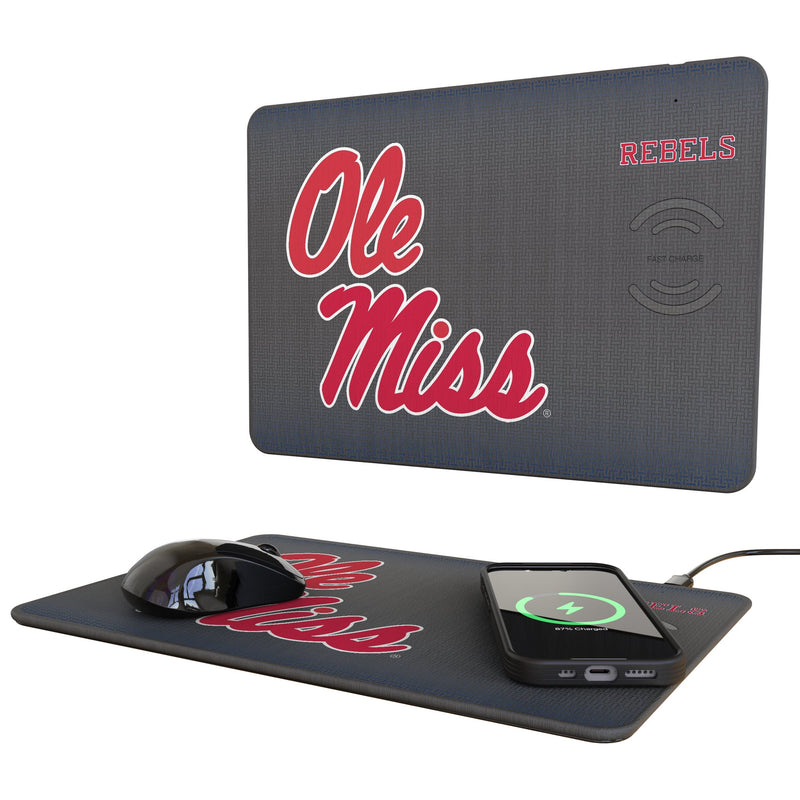 University of Mississippi Rebels Linen 15-Watt Wireless Charger and Mouse Pad