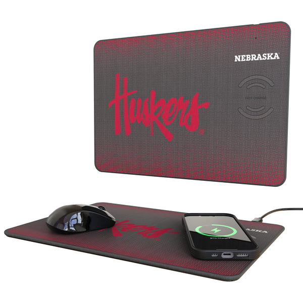 University of Nebraska Huskers Linen 15-Watt Wireless Charger and Mouse Pad