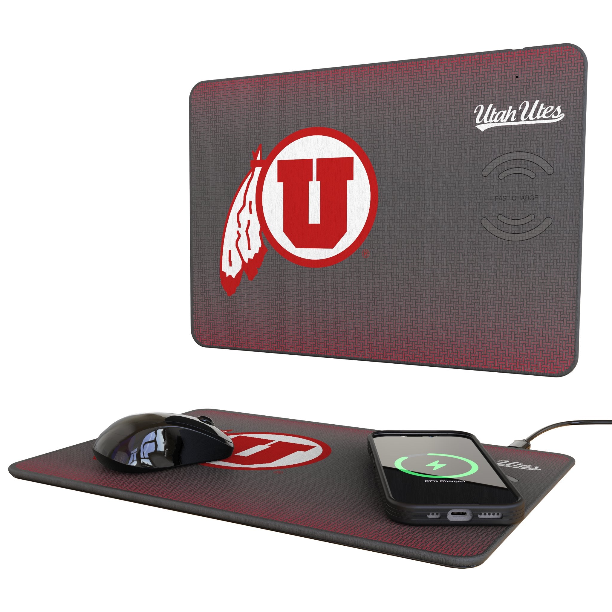 University of Utah Utes Linen 15-Watt Wireless Charger and Mouse Pad