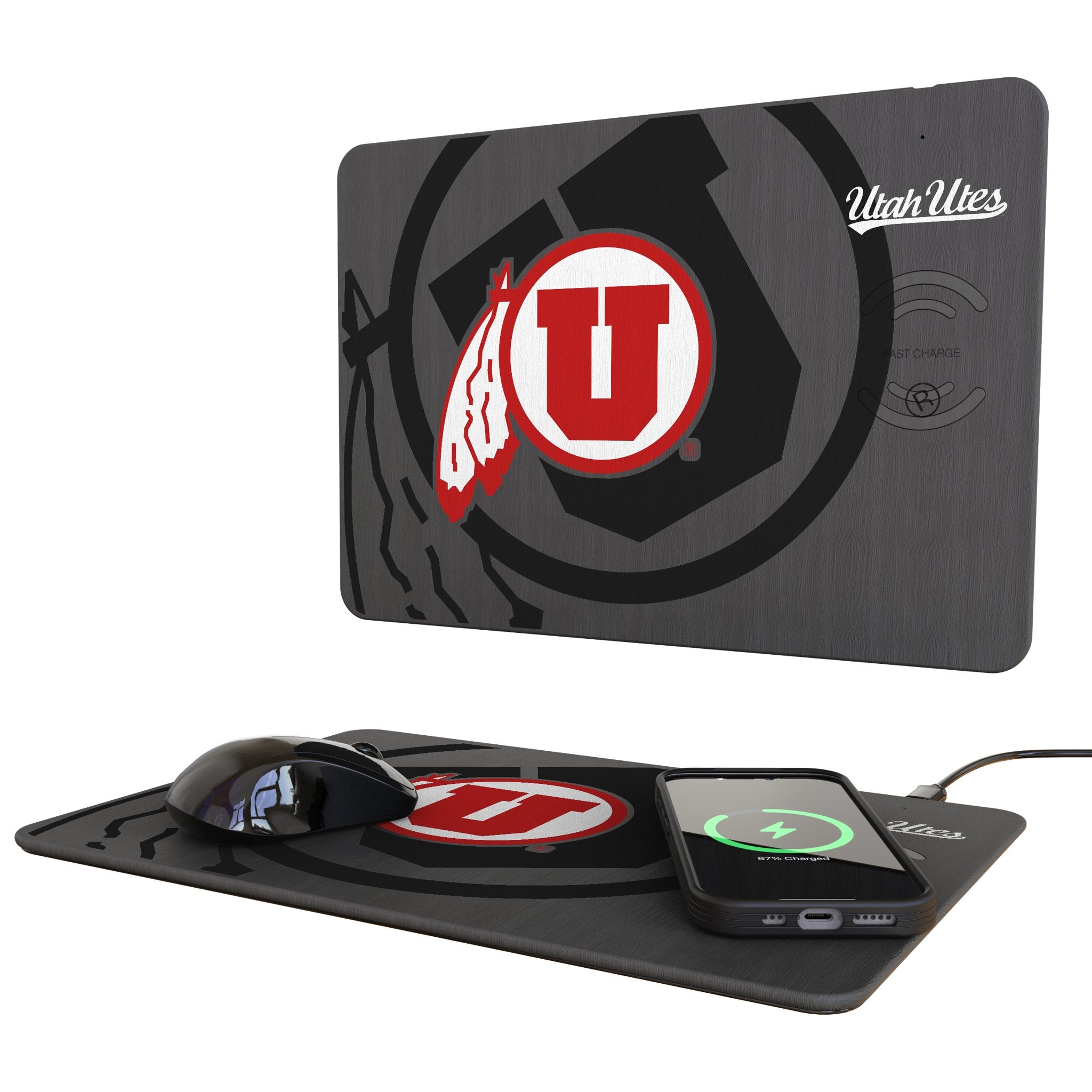 University of Utah Utes Monocolor Tilt 15-Watt Wireless Charger and Mouse Pad