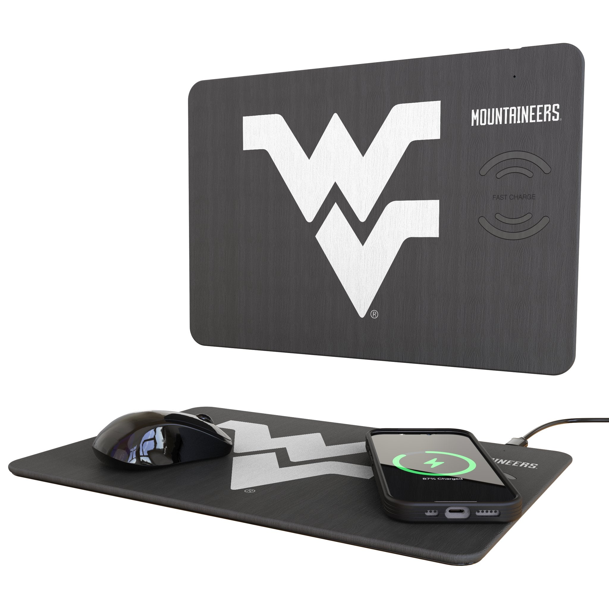 West Virginia University Mountaineers Monocolor Tilt 15-Watt Wireless Charger and Mouse Pad