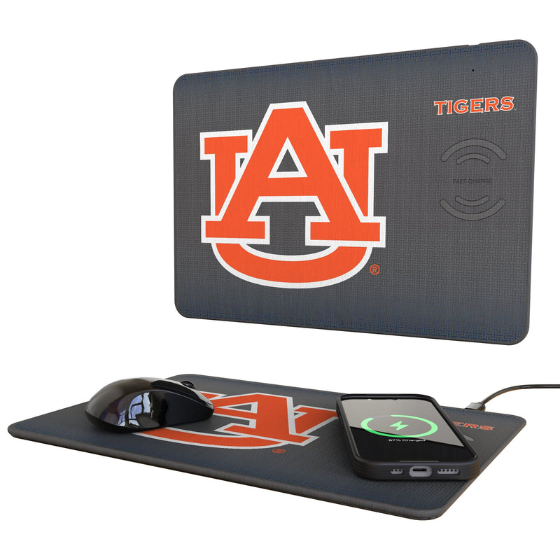 University of Auburn Tigers Linen 15-Watt Wireless Charger and Mouse Pad