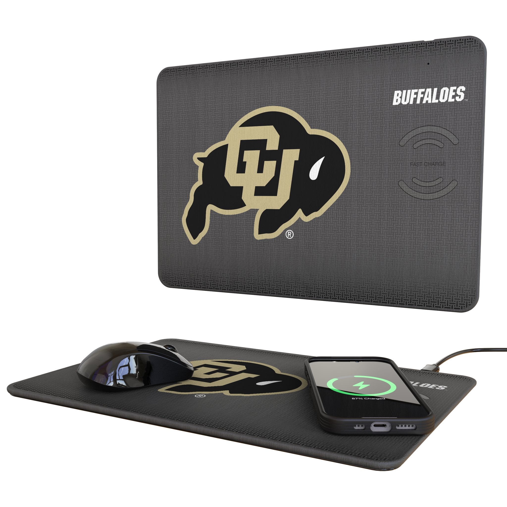 University of Colorado Buffaloes Linen 15-Watt Wireless Charger and Mouse Pad
