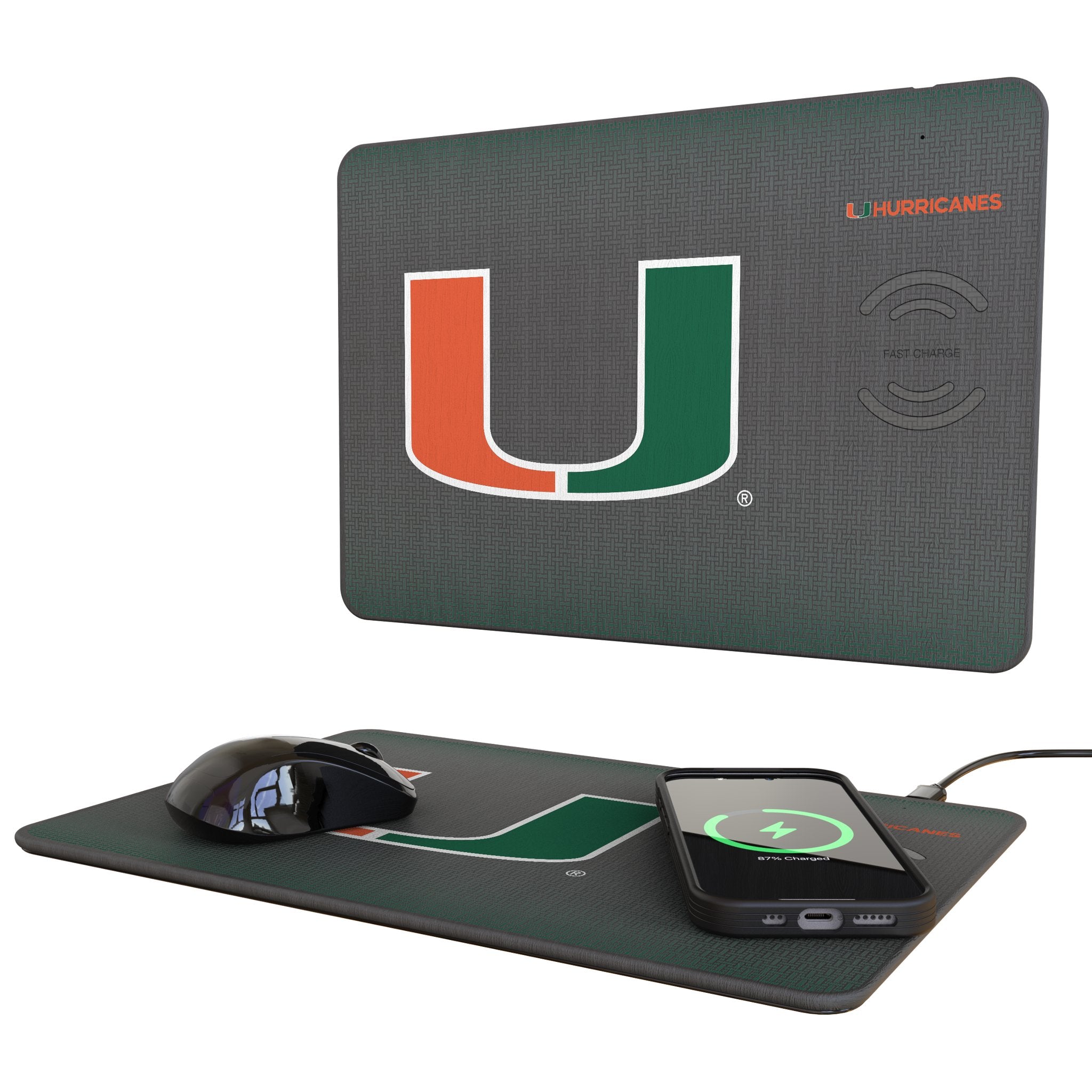 University of Miami Hurricanes Linen 15-Watt Wireless Charger and Mouse Pad