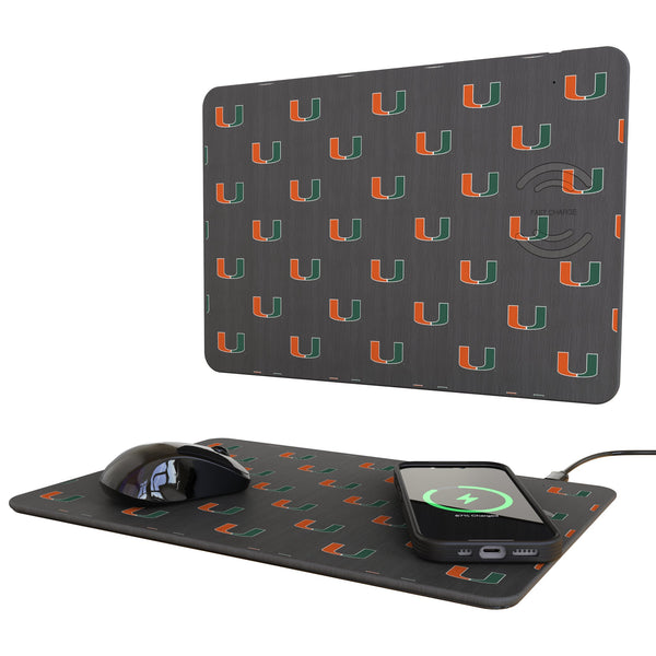 University of Miami Hurricanes Fashion Pattern 15-Watt Wireless Charger and Mouse Pad