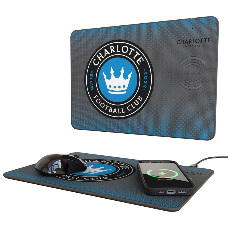 Charlotte FC Linen 15-Watt Wireless Charger and Mouse Pad
