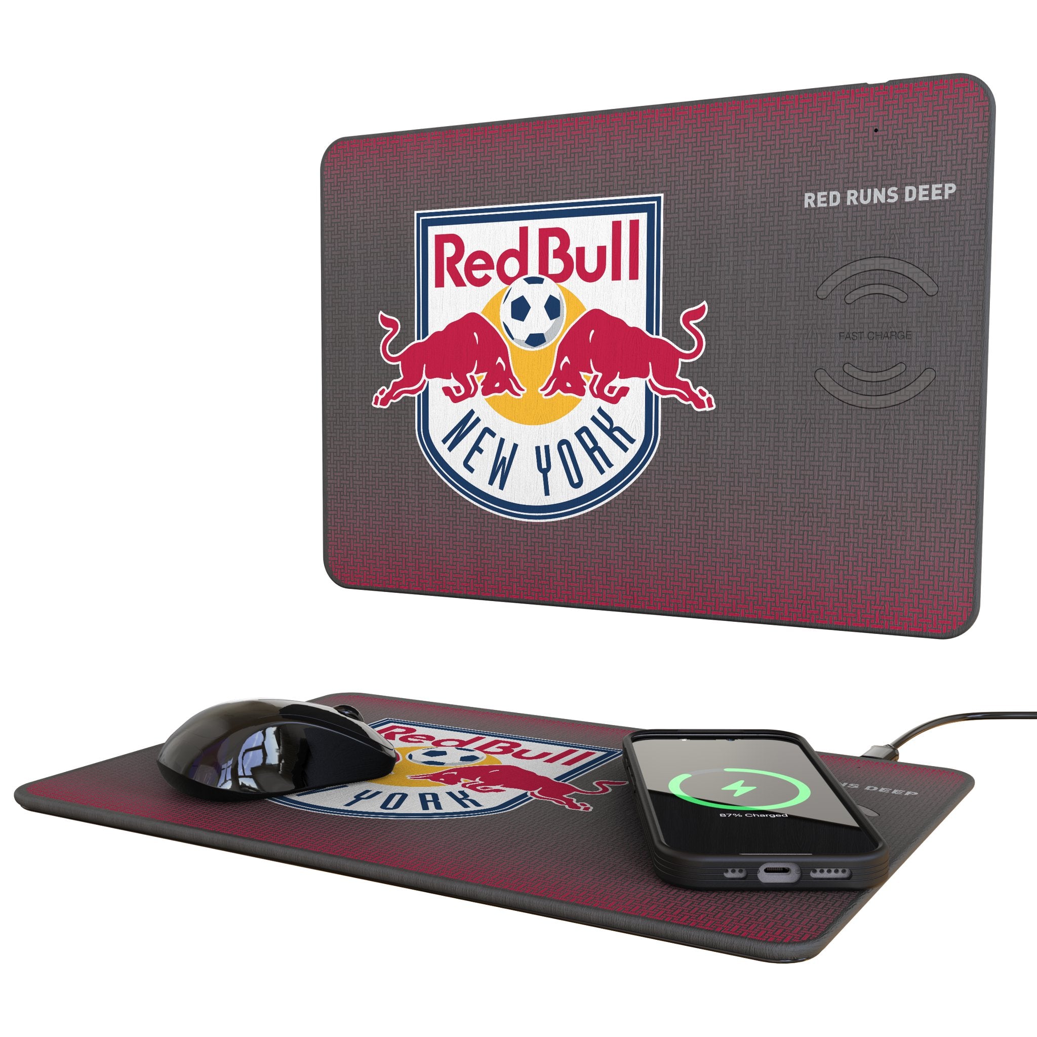 New York Red Bulls Linen 15-Watt Wireless Charger and Mouse Pad