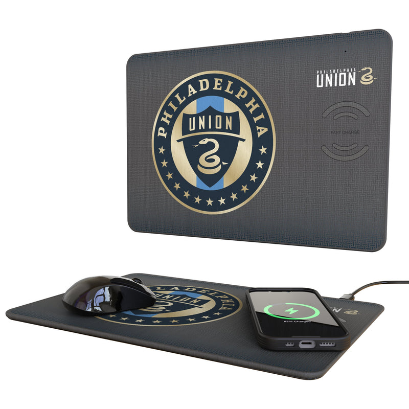 Philadelphia Union Linen 15-Watt Wireless Charger and Mouse Pad