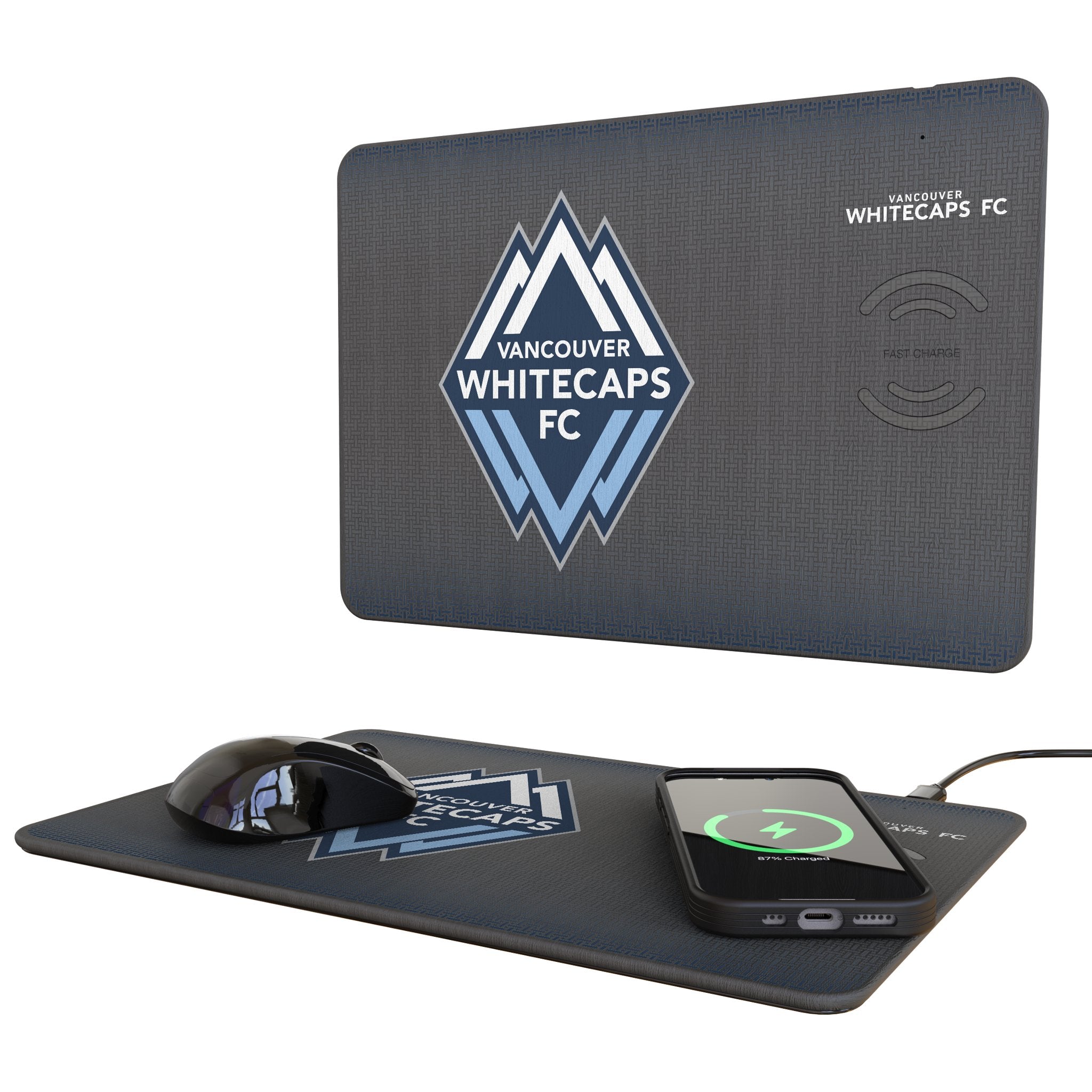 Vancouver Whitecaps Linen 15-Watt Wireless Charger and Mouse Pad