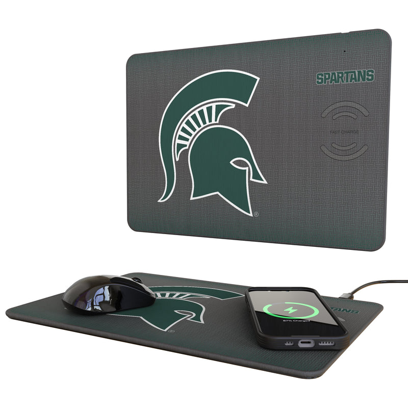 Michigan State University Spartans Linen 15-Watt Wireless Charger and Mouse Pad