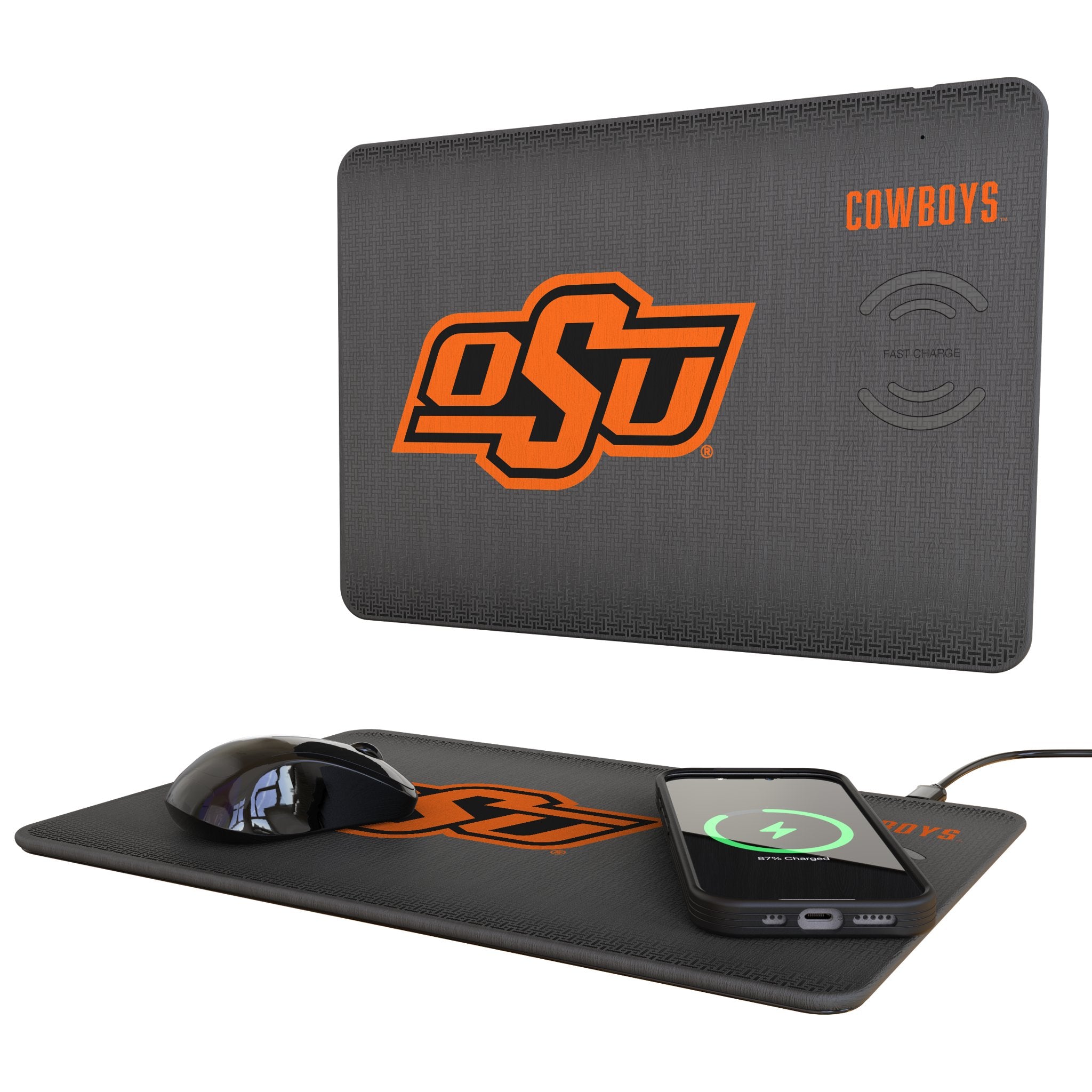 Oklahoma State University Cowboys Linen 15-Watt Wireless Charger and Mouse Pad