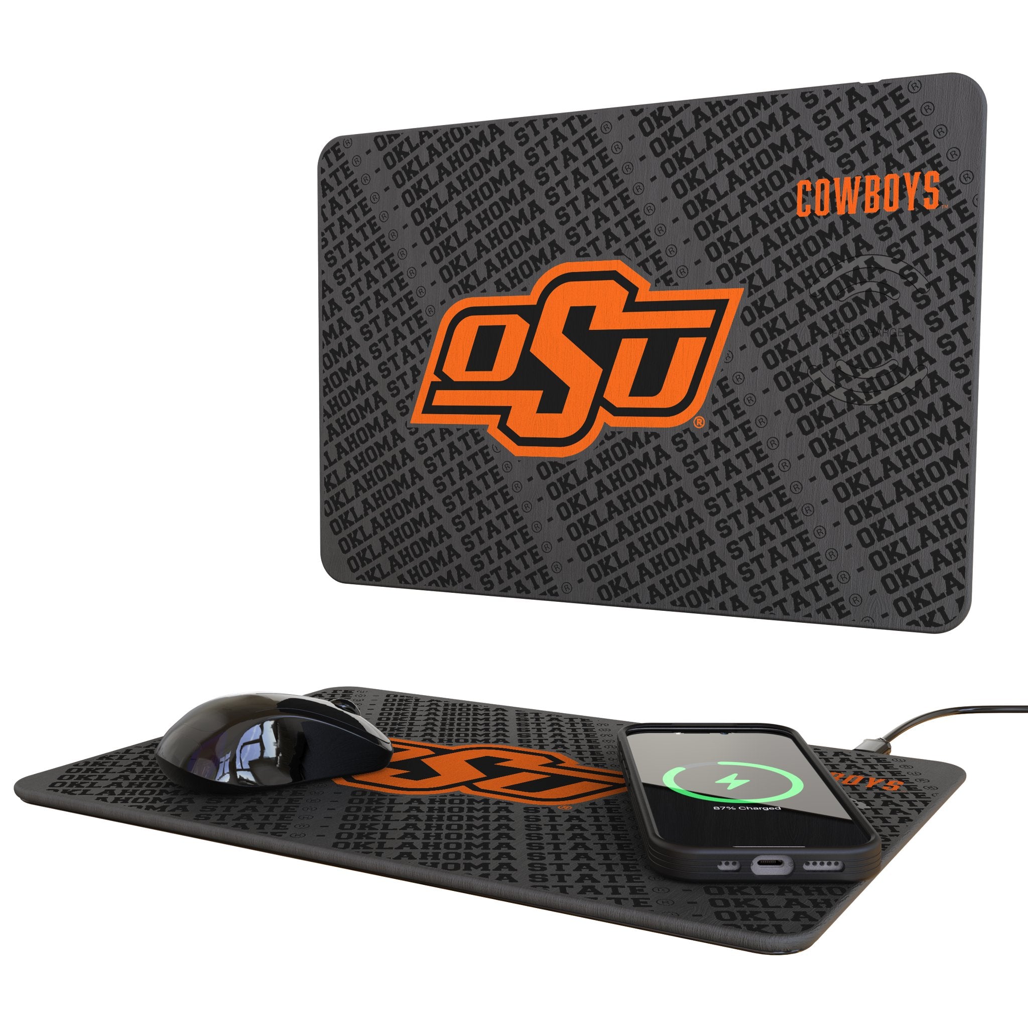 Oklahoma State University Cowboys Monocolor Tilt 15-Watt Wireless Charger and Mouse Pad