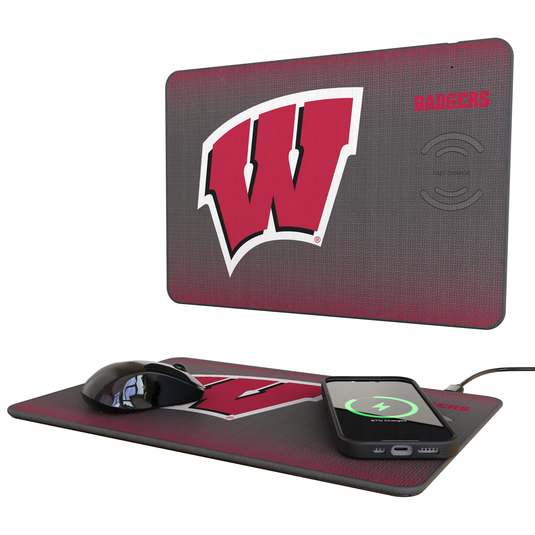 University of Wisconsin Badgers Linen 15-Watt Wireless Charger and Mouse Pad