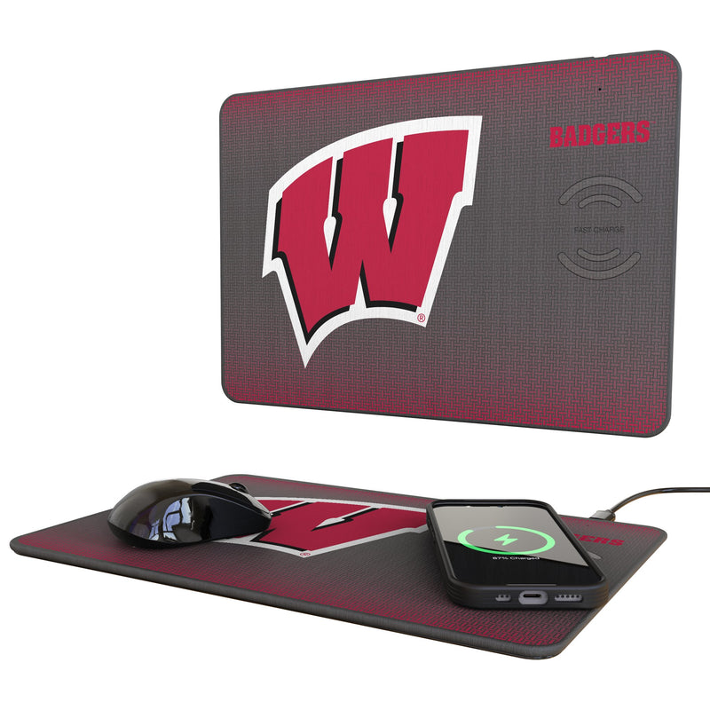 University of Wisconsin Badgers Linen 15-Watt Wireless Charger and Mouse Pad