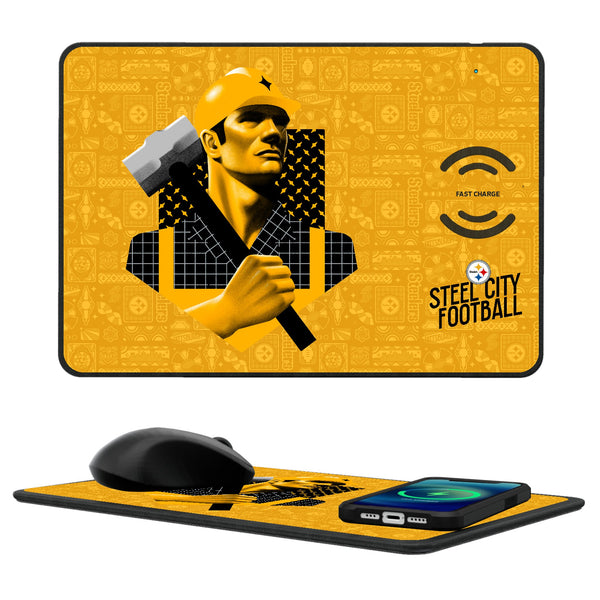 Pittsburgh Steelers 2024 Illustrated Limited Edition 15-Watt Wireless Charger and Mouse Pad