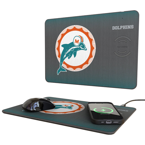 Miami Dolphins 1966-1973 Historic Collection Linen 15-Watt Wireless Charger and Mouse Pad